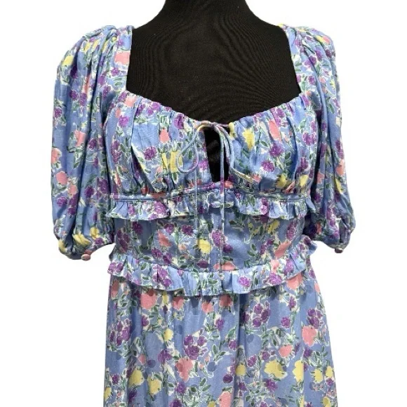 For Love & Lemons Charlene Puff Sleeve Floral Mini Dress Blue Size Small For Love & Lemons Charlene Puff Sleeve Floral Mini Dress Blue Size Small